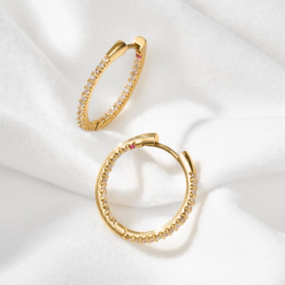 Alicia Bonnie Gold Huggie Earrings Dainty CZ Inside Out Sparkly Small Hoops